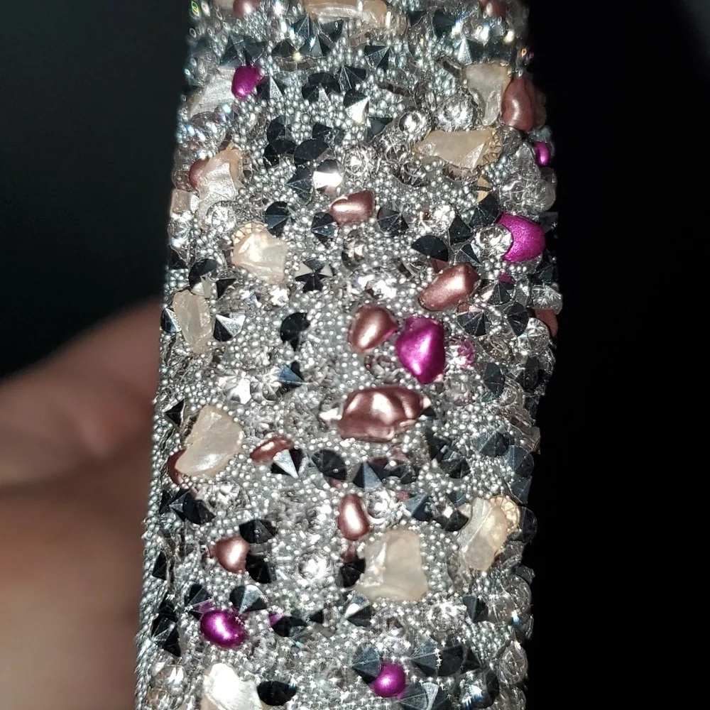 New handmade boutique rhinestone stones and beads flexible wide headband silver - Picture 5 of 7